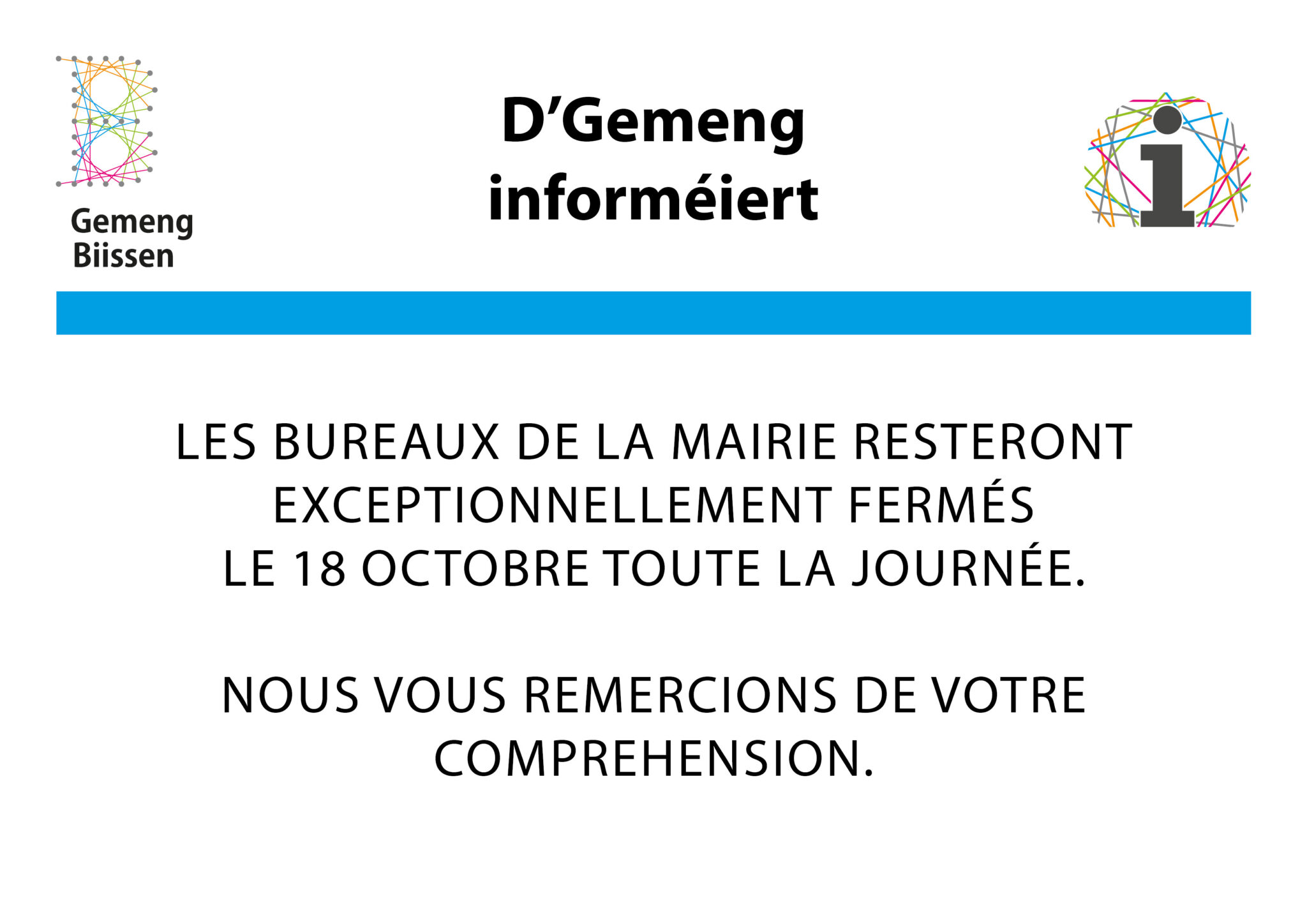 MAIRIE RESTERA EXCEPTIONNELLEMENT FERMÉ